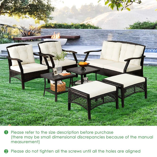 7-piece dark brown wicker outdoor patio set with cream cushions and waterproof cover on Tampa Home & Garden Store