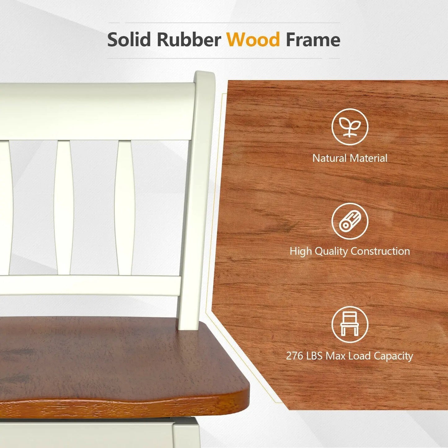 24.5-in swivel bar stools set of 2, white frame, brown wood seats, DirectDeals, 360° rotation on Tampa Home & Garden Store