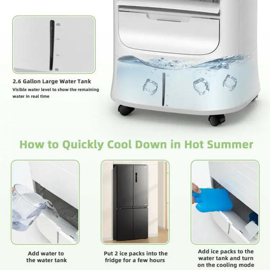 DirectDeals 4-in-1 Portable Air Cooler with Timer, white evaporative cooler with water tank and wheels on Tampa Home & Garden Store