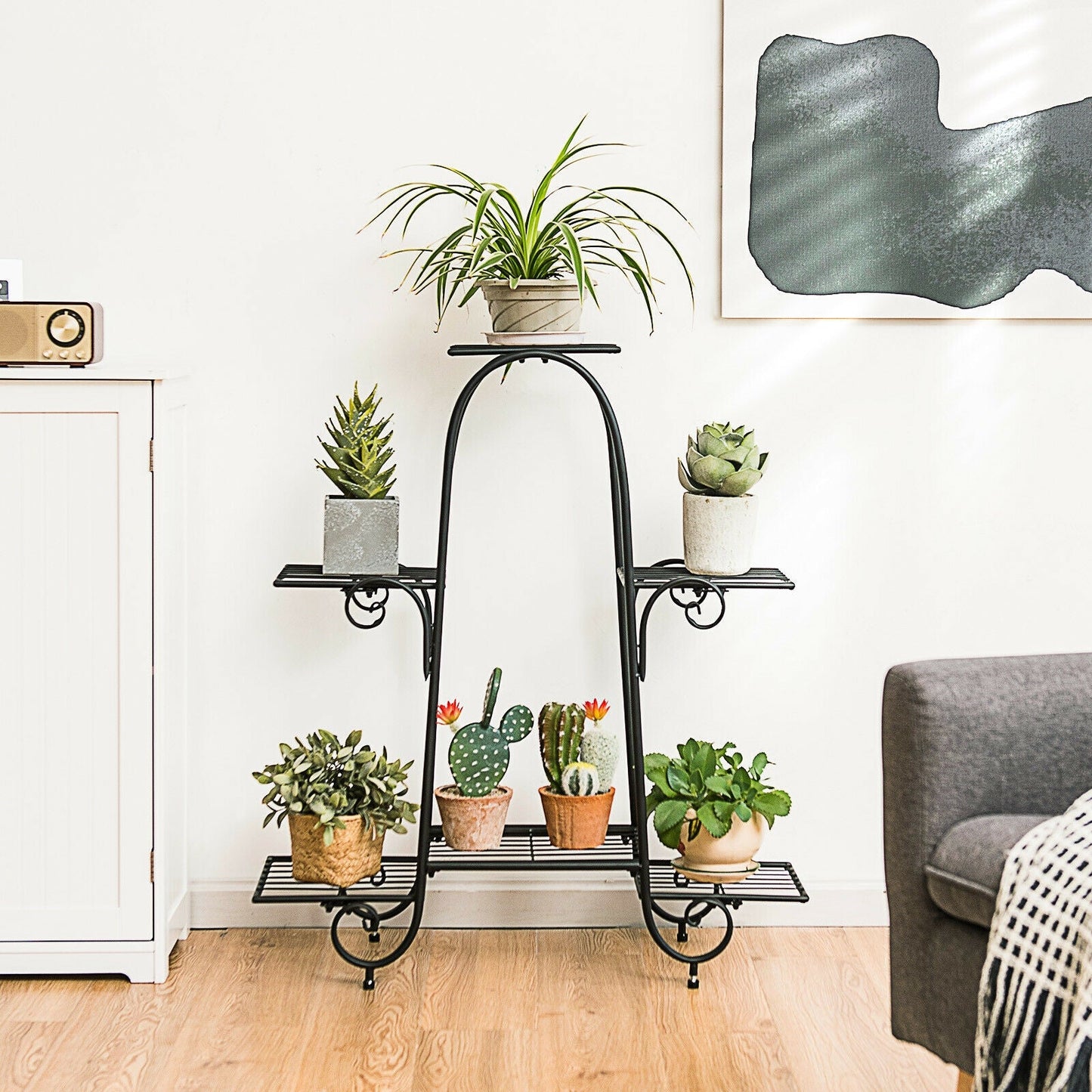 Estante de plantas de 6 niveles con almohadillas ajustables para los pies - Negro