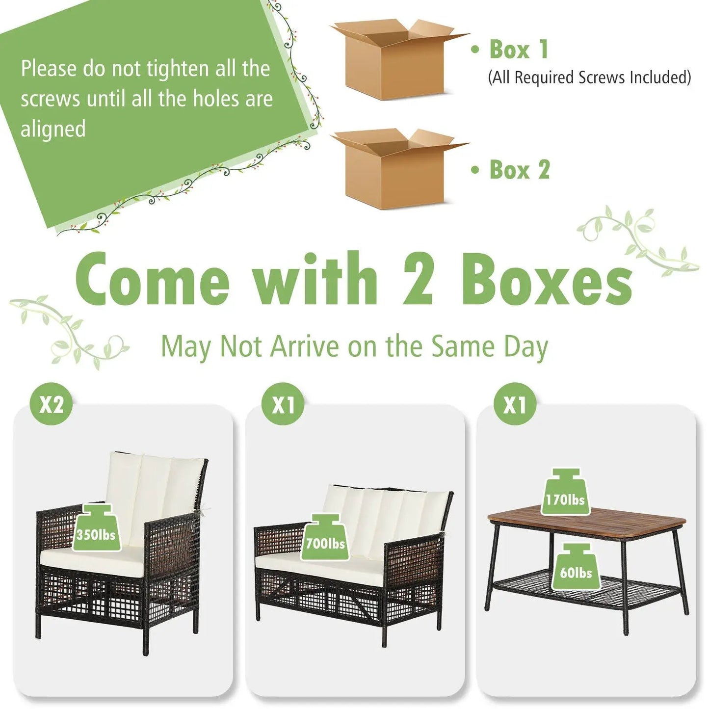 4-Piece Patio Rattan Set with Coffee Table White; two dark wicker armchairs with white cushions on Tampa Home & Garden Store