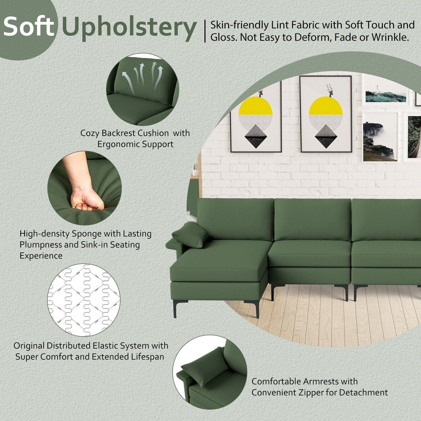 Extra Large L-shaped Sectional Sofa with Reversible Chaise and 2 USB Ports for 4-5 People