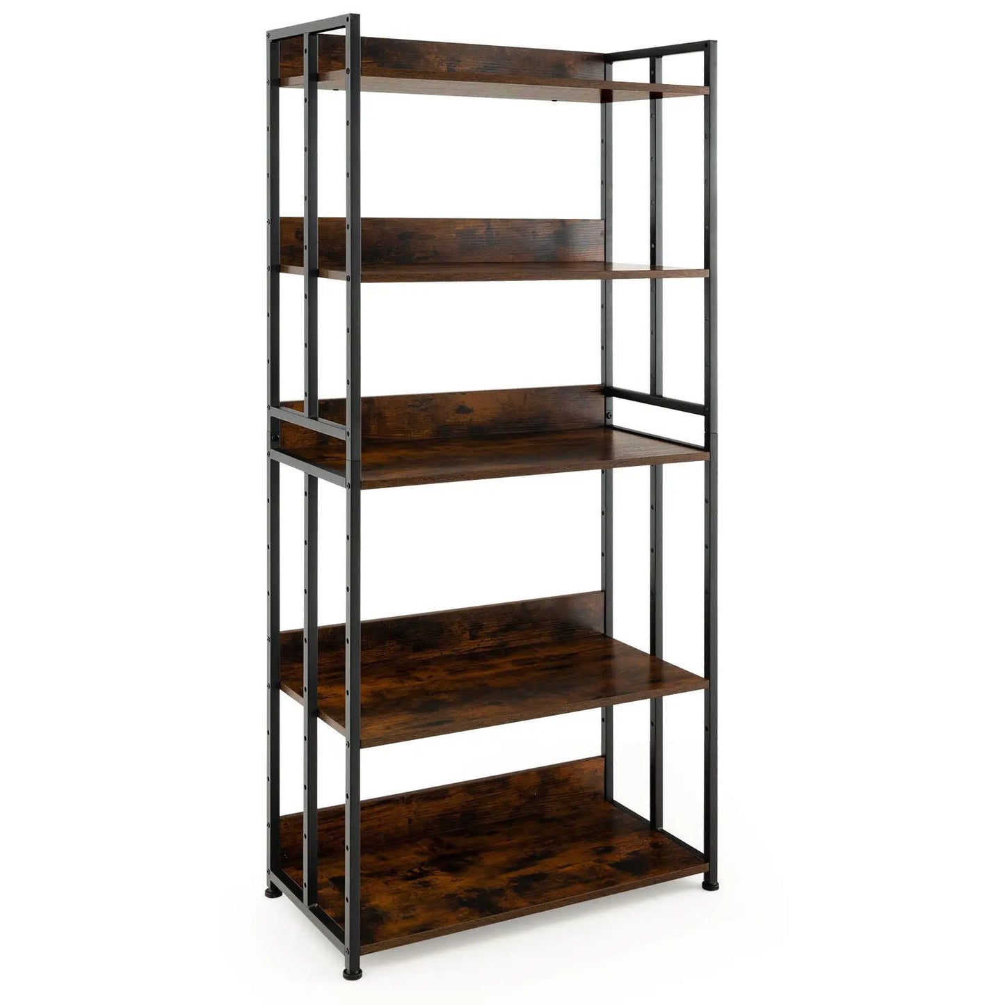 Industrial Bookshelf with Adjustable Shelves 5-tier dark wood shelves black metal frame on Tampa Home & Garden Store