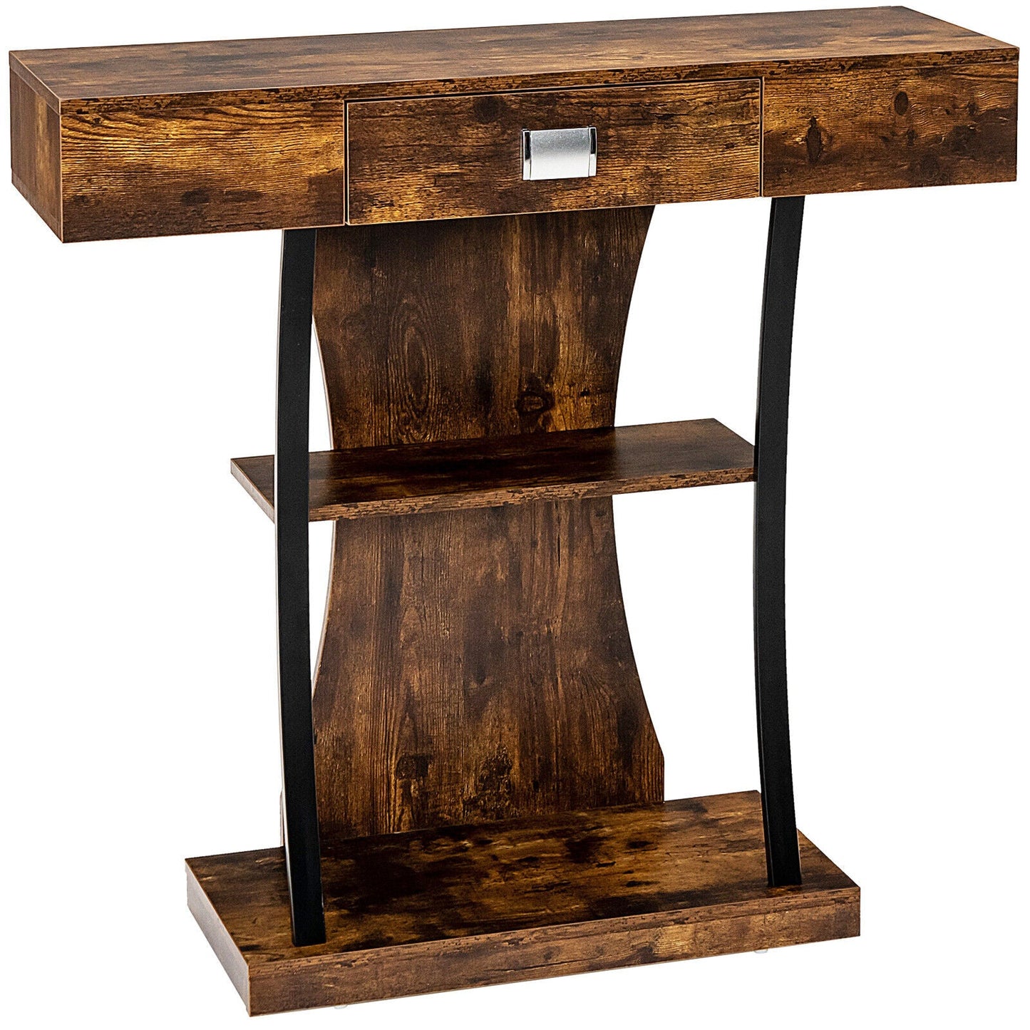 Mesa Consola con Cajón y Estantes de 2 Niveles para Entrada, Sala de Estar - Gris