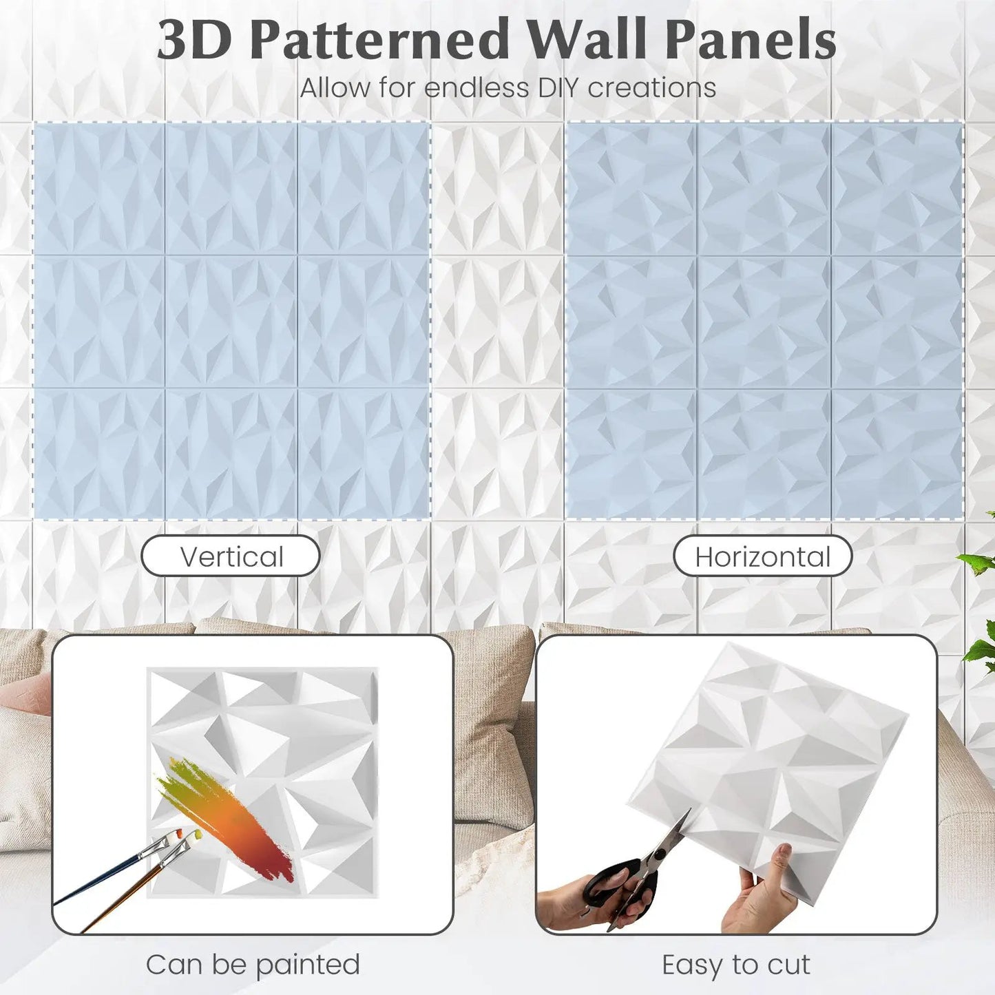 100-pack 12x12 PVC 3D wall panels with diamond pattern in blue-gray DirectDeals on Tampa Home & Garden Store