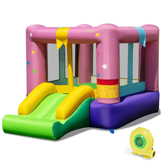 Inflatable bounce house DirectDeals pink with star decals and slide, 480W blower included on Tampa Home & Garden Store
