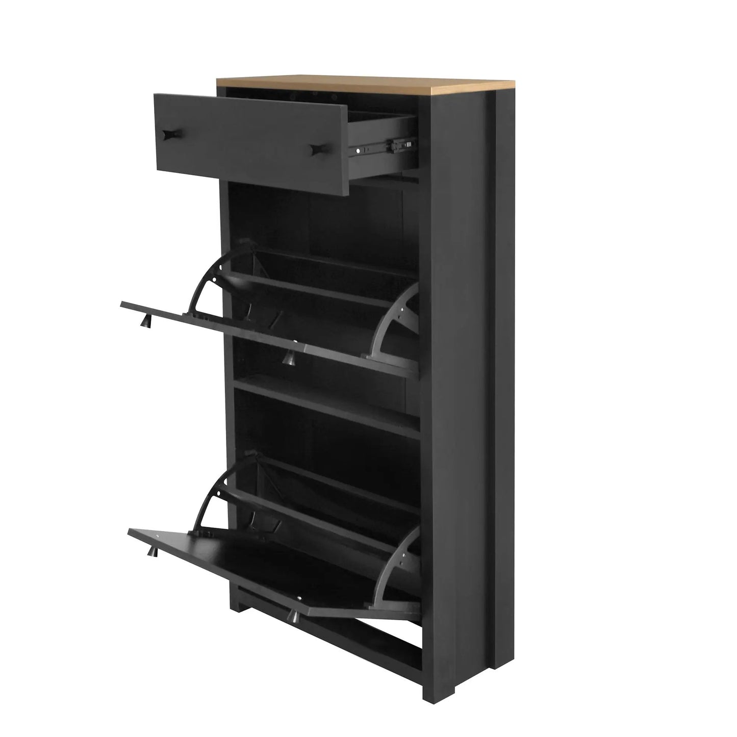 Ontrend Entryway Shoe Cabinet with 2 Flip Drawers, black wood top VIP on Tampa Home & Garden Store