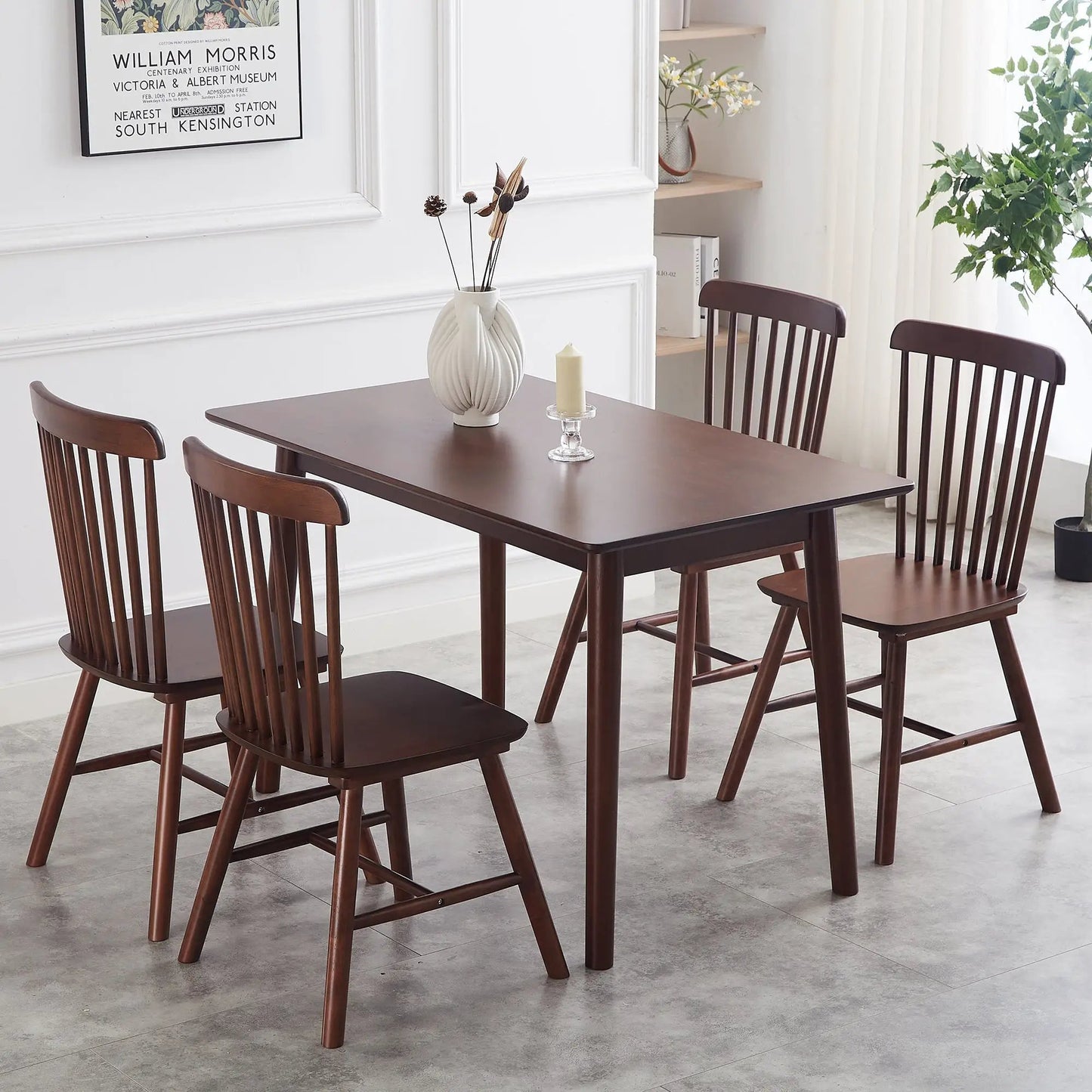 Walnut rubber wood dining chairs set of 4 with dark finish and slat-back design around a table on Tampa Home & Garden Store