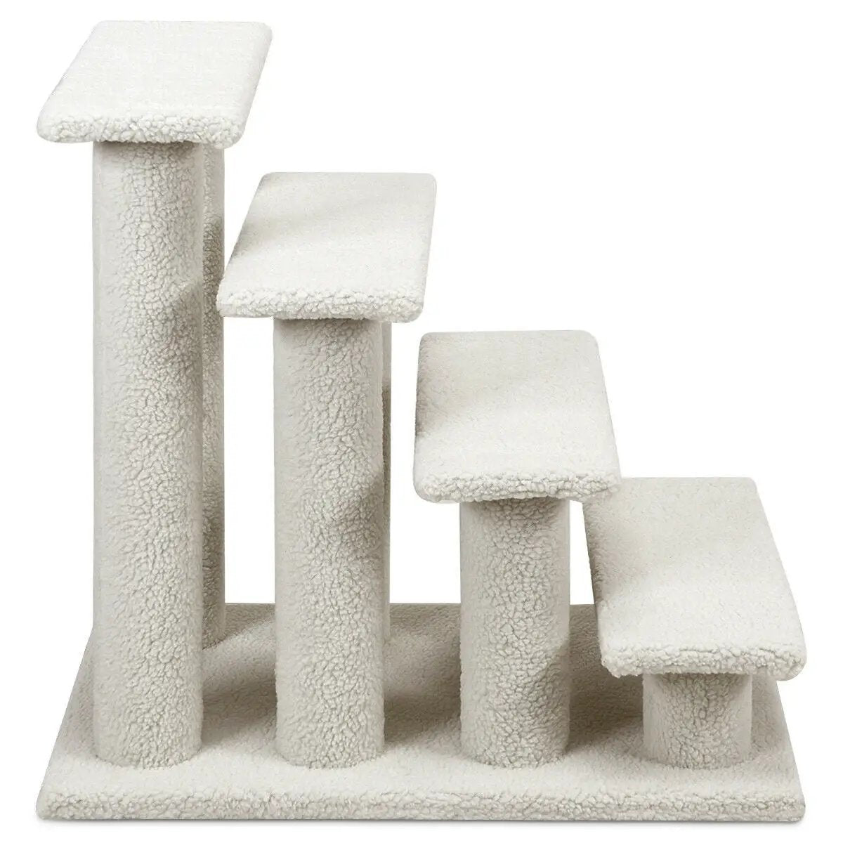 24 Inch Four Step Pet Stairs Carpeted Cat Ladder with four tall cream carpeted steps on Tampa Home & Garden Store