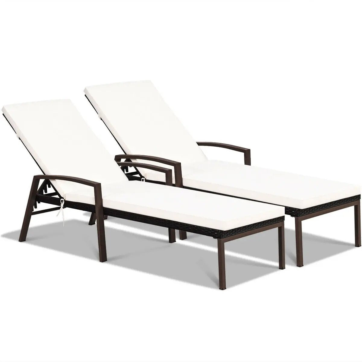 2-piece patio rattan lounge chairs by DirectDeals with white cushions and adjustable backs on Tampa Home & Garden Store