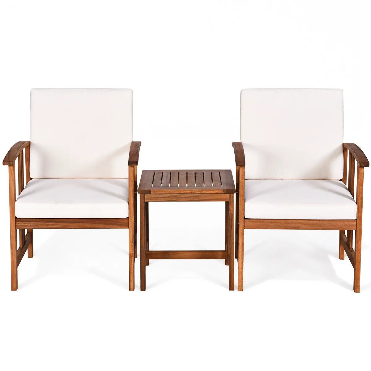 3PC Solid Wood Outdoor Patio Sofa Furniture Set-Gray - Tampa Home & Garden Store
