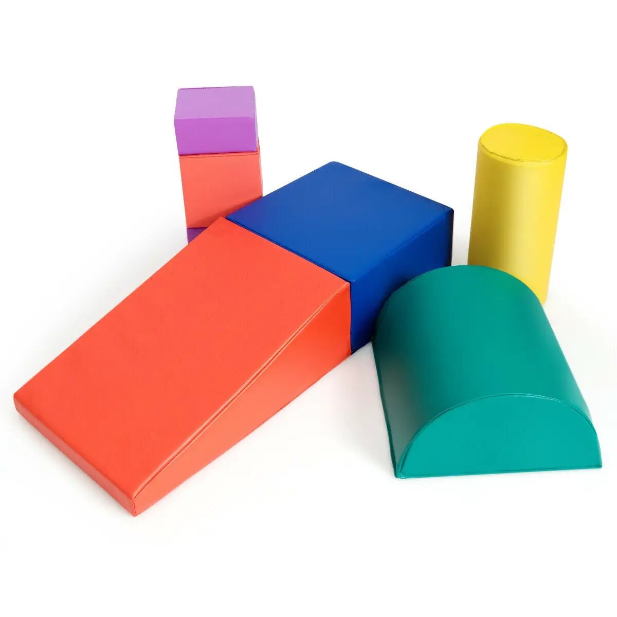 6-piece foam climb crawl play set for indoor toddlers with red ramp and blue cube on Tampa Home & Garden Store