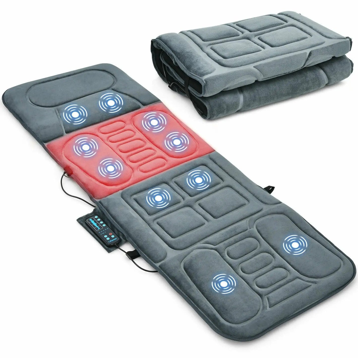 DirectDeals foldable massage mat with heat and vibration, grey with red heating panels on Tampa Home & Garden Store