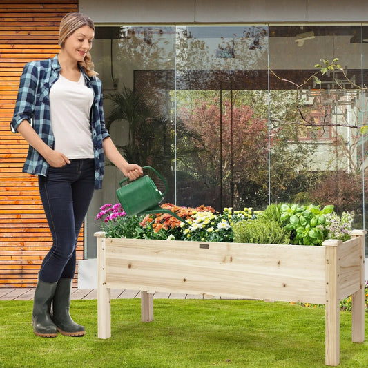 DirectDeals raised garden bed planter box natural wood for vegetables with watering plants on Tampa Home & Garden Store
