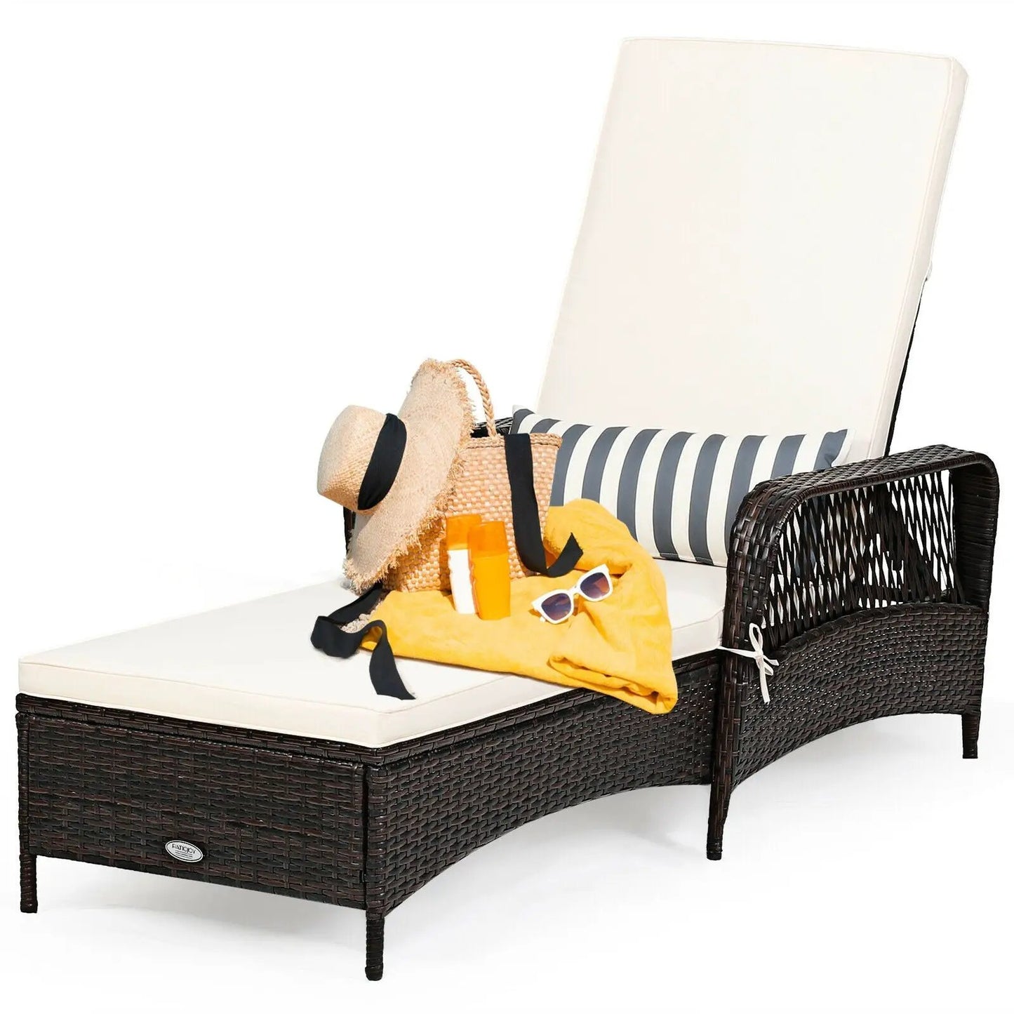 Chaise lounge chair PE rattan with adjustable backrest and white cushion DirectDeals on Tampa Home & Garden Store