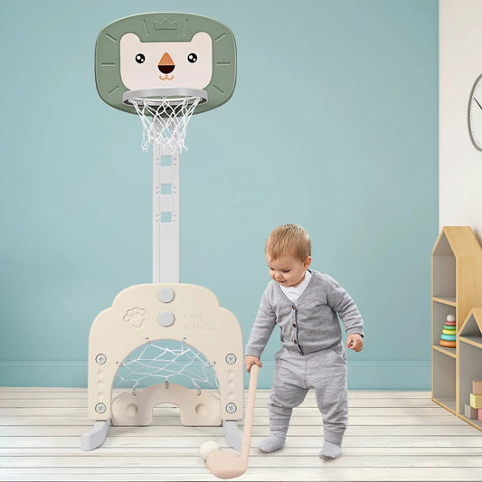 3-in-1 adjustable kids basketball hoop set with green penguin-backboard on Tampa Home & Garden Store