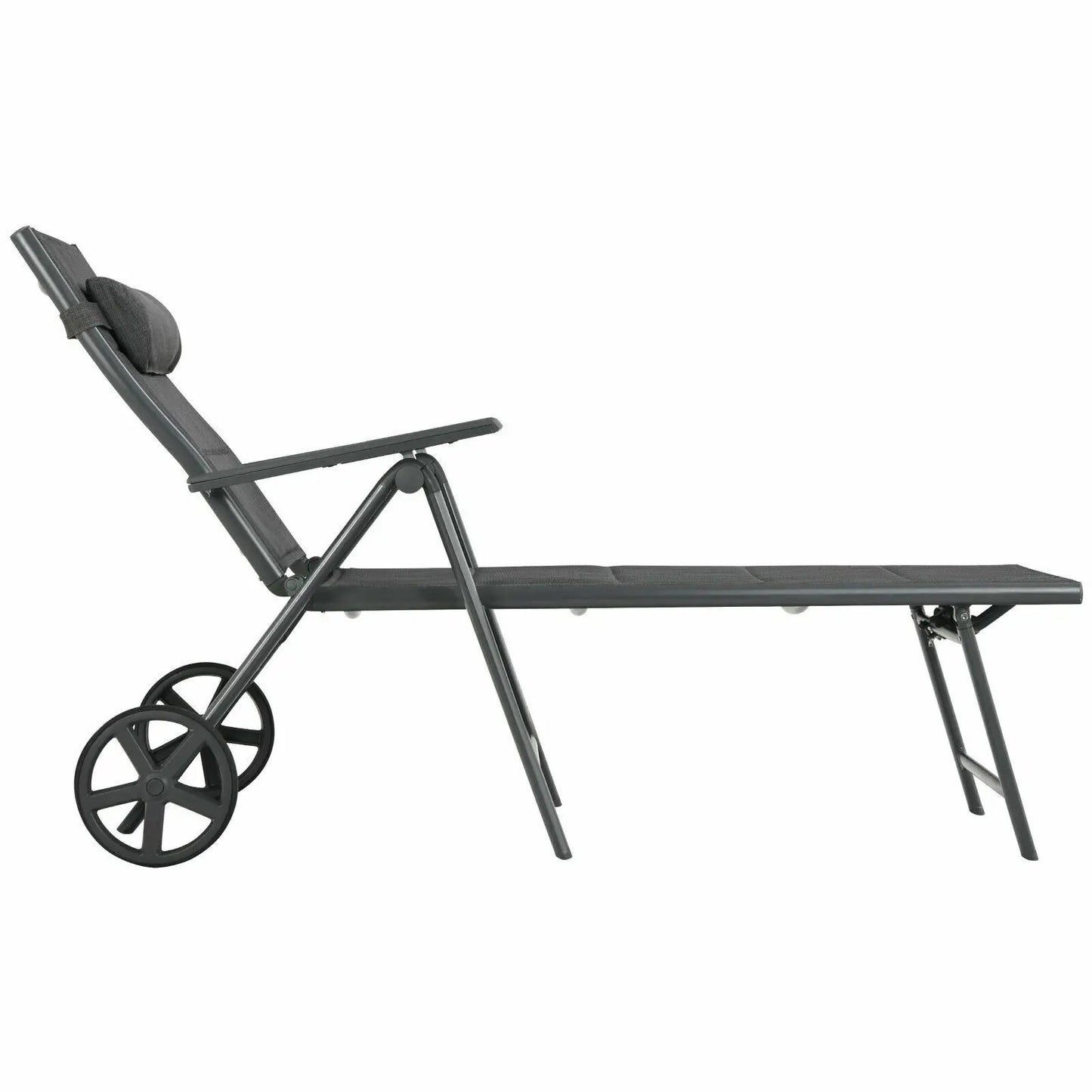 Patio reclining chaise lounge with gray fabric and neck pillow, DirectDeals sunlounger on Tampa Home & Garden Store