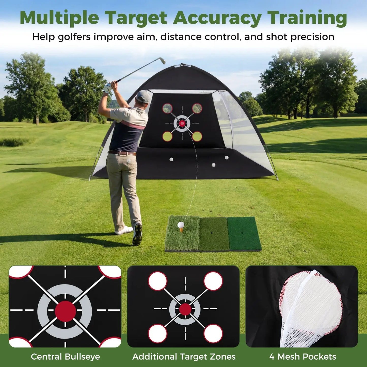 Golf Practice Net 10.3x6.5ft Tri Turf Mat