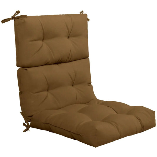 DirectDeals tufted outdoor patio chair pad 22 by 44 in tan brown fabric with tied corners on Tampa Home & Garden Store