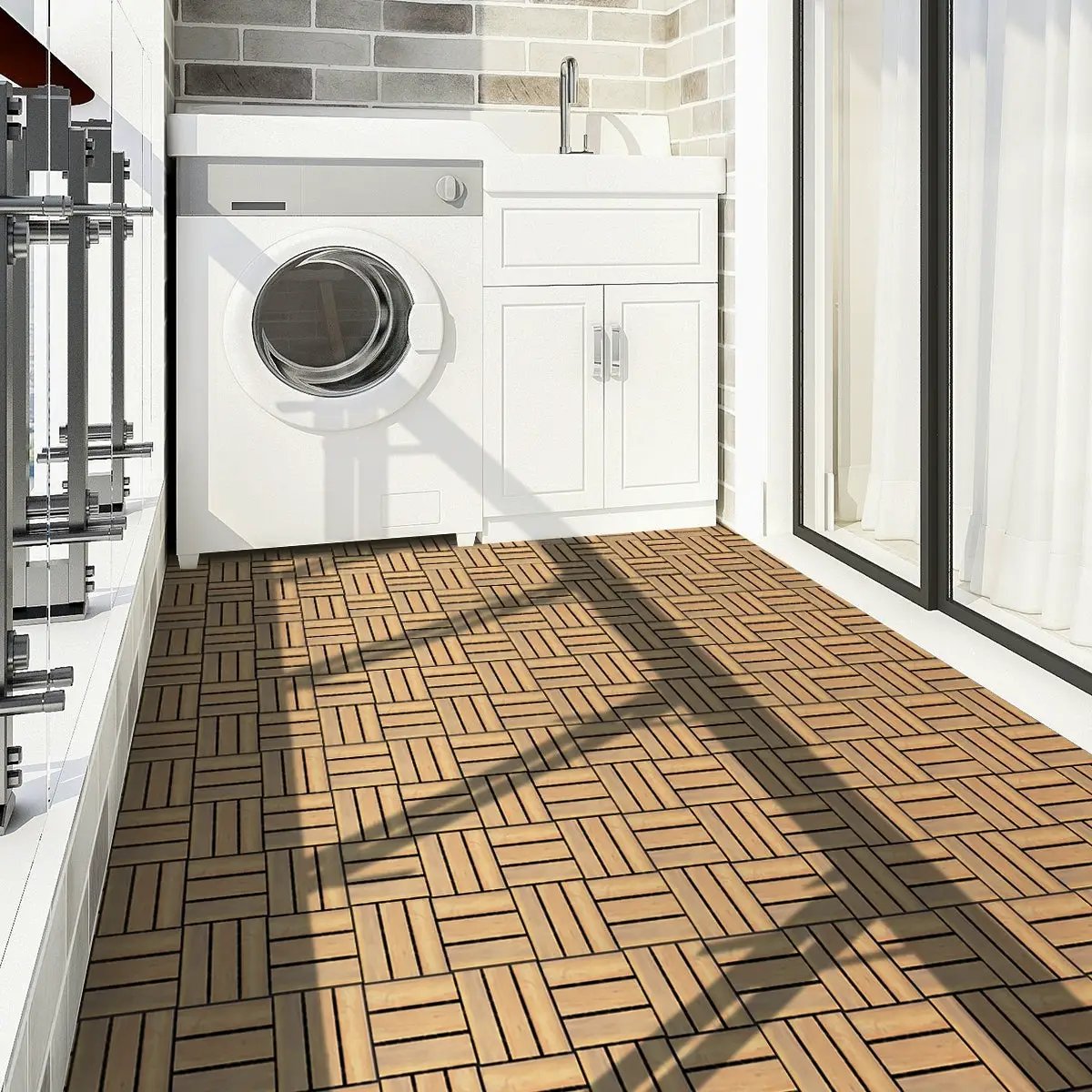 10 Pieces 12 x 12 Inch Acacia Wood Interlocking Check Deck Tiles - Tampa Home & Garden Store