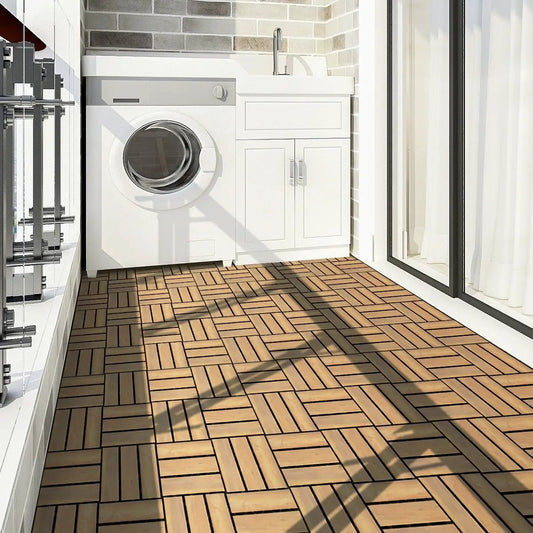 Acacia Wood Interlocking Tiles 12x12 flooring natural finish, 10-piece set on Tampa Home & Garden Store