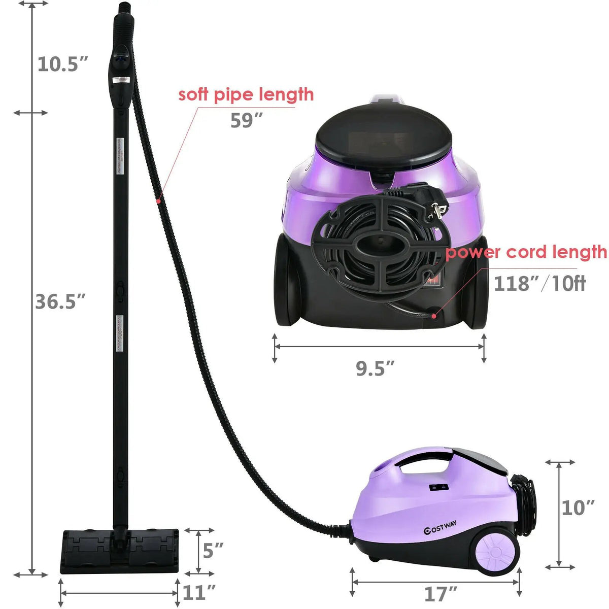 Costway 2000W heavy-duty 2-in-1 steam mop with handheld unit, purple base and long 59-inch hose on Tampa Home & Garden Store