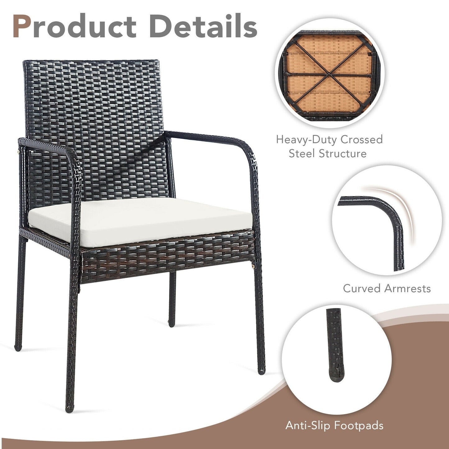 Four Piece Patio Wicker Dining Set with Cushions, black wicker, white cushions DirectDeals on Tampa Home & Garden Store