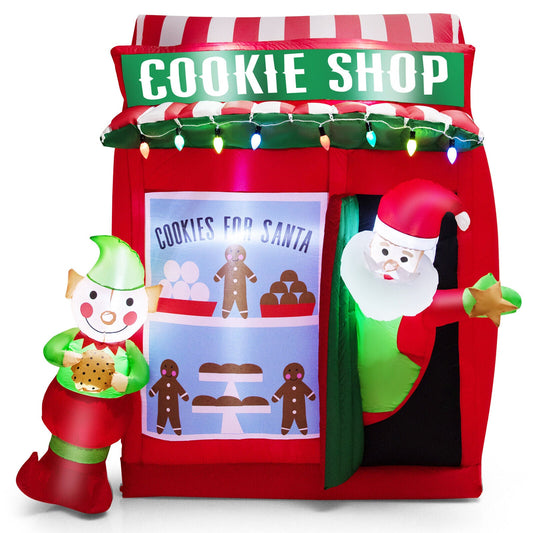 6.3 ft Inflatable Gingerbread Cookie Shop with Santa Claus by DirectDeals, red-green holiday lights on Tampa Home & Garden Store