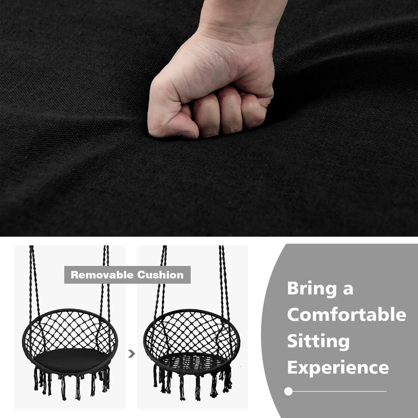 Cushioned hammock swing chair with hanging kit, black rope, DirectDeals, 2-pack on Tampa Home & Garden Store