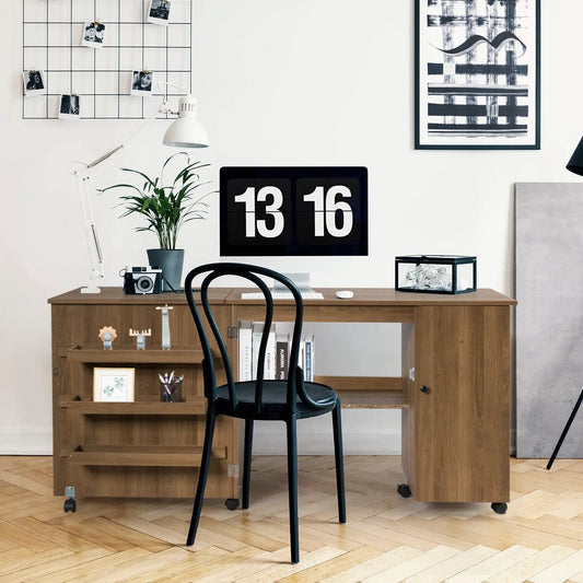 Folding sewing table cart with wheels and wood finish, DirectDeals storage shelves on Tampa Home & Garden Store