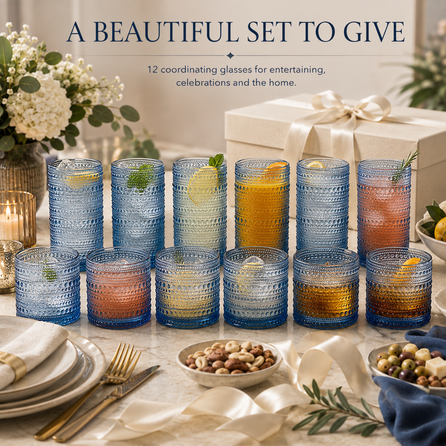 Textured Hobnail Lowball and Highball Set of 12