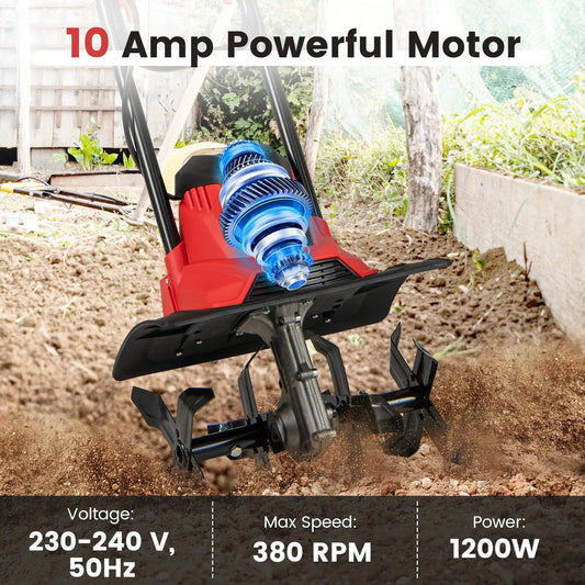 10 Amp Powerful Corded Electric Tiller Cultivator with Safety Lock - Tampa Home & Garden Store