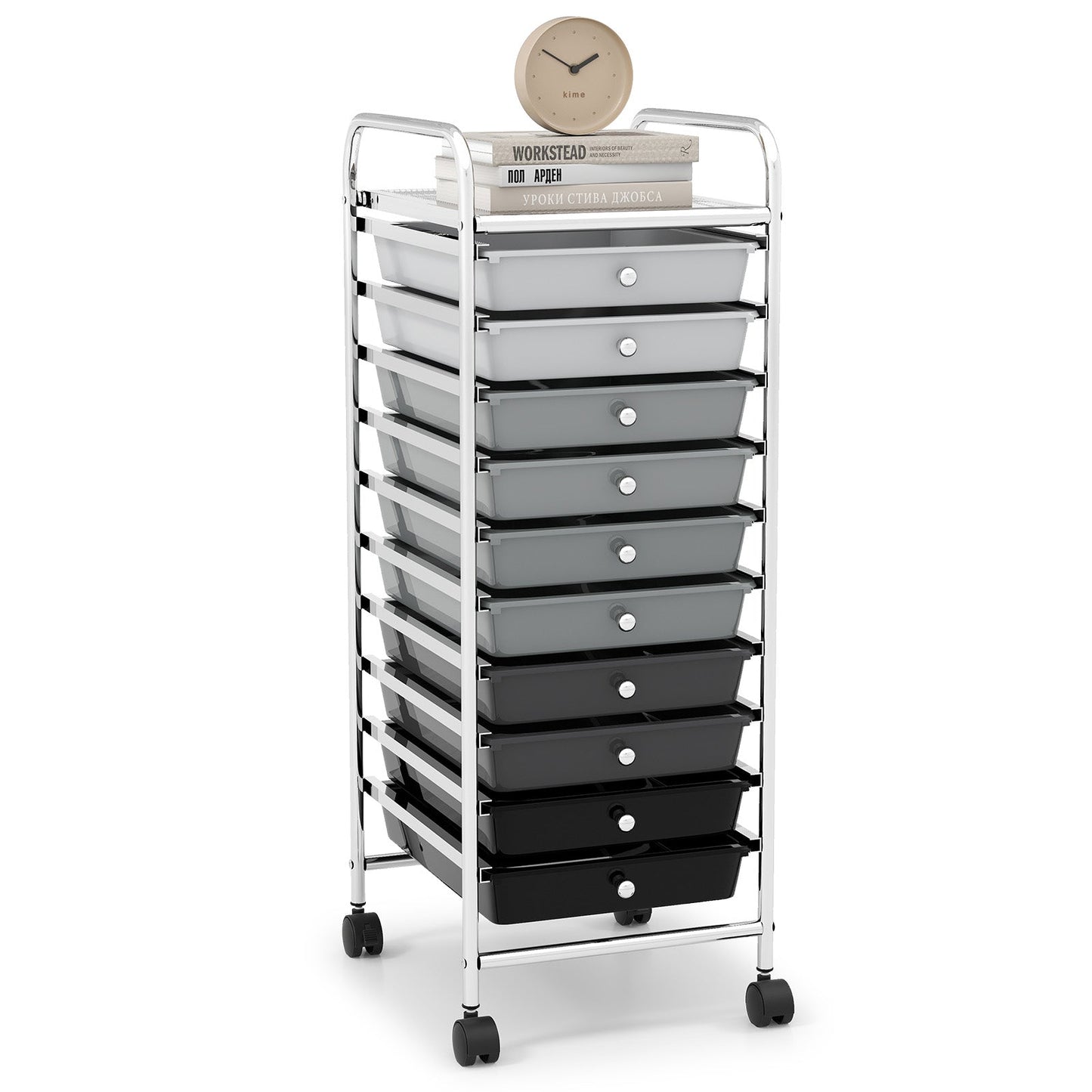 Carrito organizador de almacenamiento rodante de 10 cajones con 4 ruedas universales - Macarón multicolor