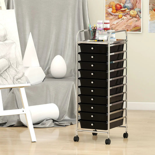 10-Drawer Rolling Storage Cart with Metal Frame and Lockable Universal Wheels - Tampa Home & Garden Store