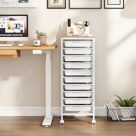 Ten-drawer storage cart with wooden top, metal frame on casters DirectDeals Utility Carts on Tampa Home & Garden Store