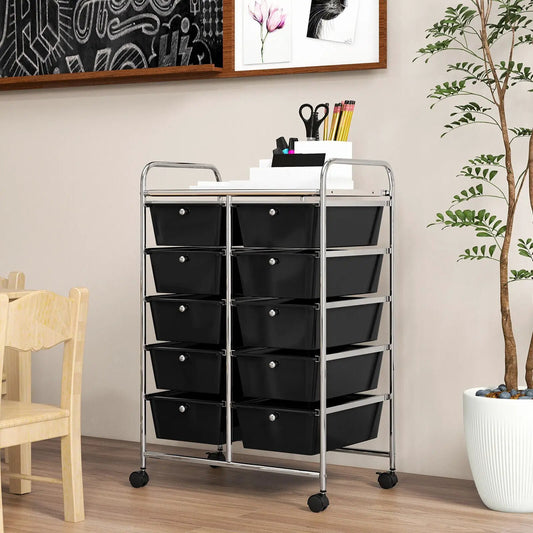 10-Drawer Rolling Storage Cart-Black - Tampa Home & Garden Store