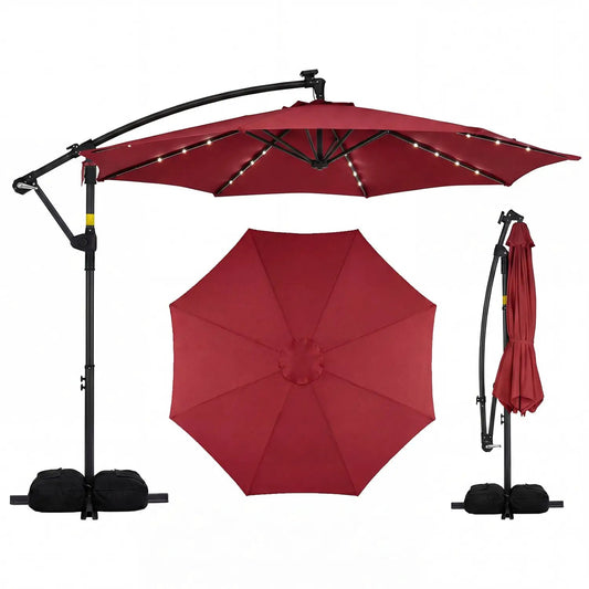 10 FT Solar LED Offset Cantilever Patio Umbrella Hanging Outdoor Market Umbrella - Tampa Home & Garden Store