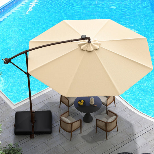 10 Feet Cantilever Umbrella with 32 LED Lights and Solar Panel Batteries-Beige