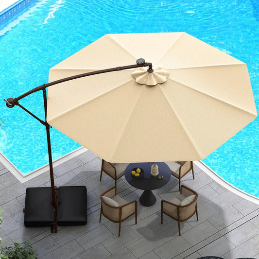 10 Feet Cantilever Umbrella with 32 LED Lights and Solar Panel Batteries-Beige - Tampa Home & Garden Store