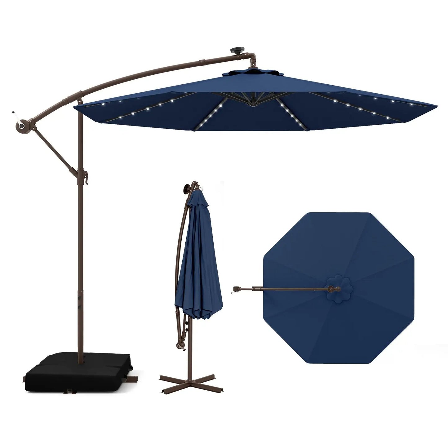 10 Feet Cantilever Umbrella with 32 LED Lights and Solar Panel Batteries-Beige - Tampa Home & Garden Store