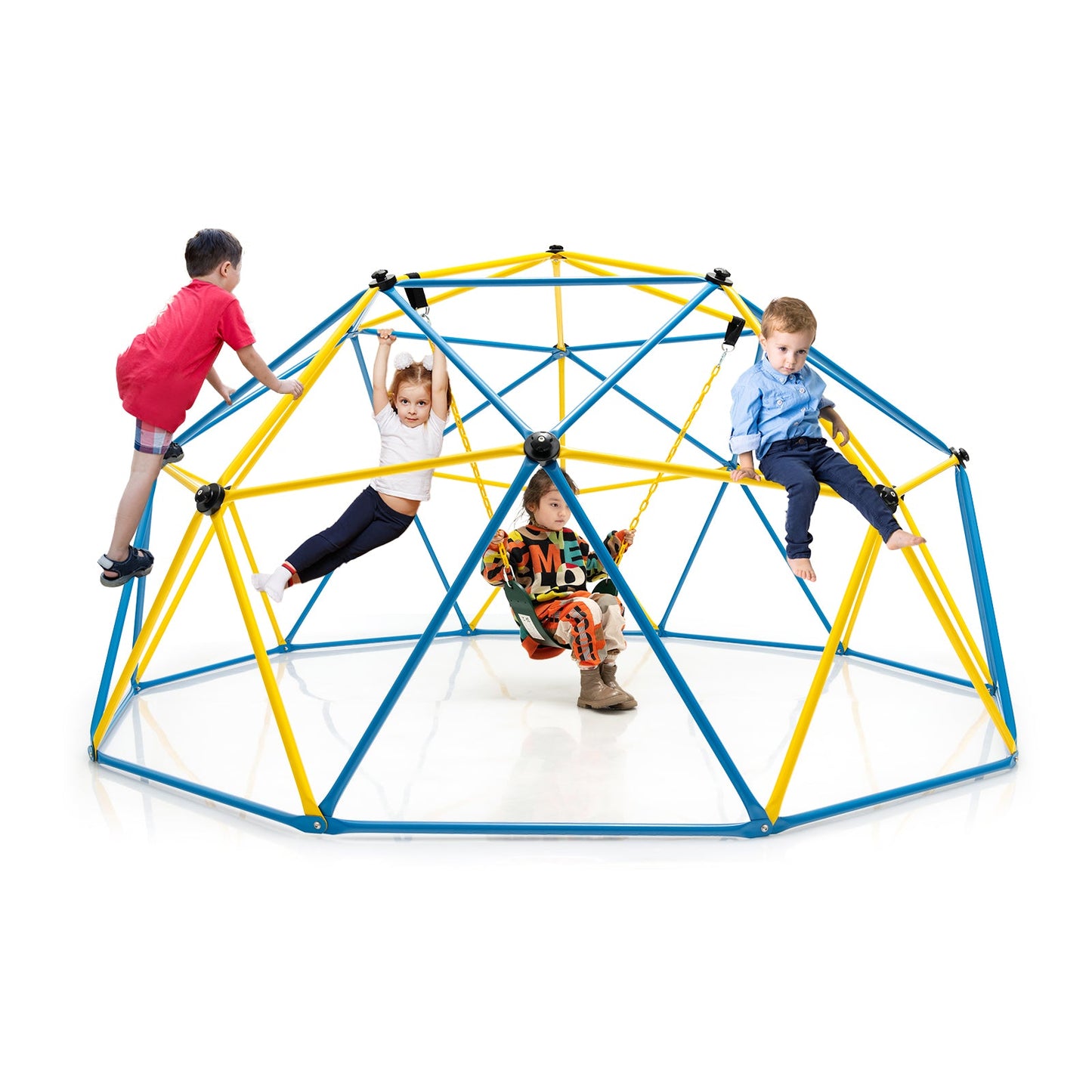 10 ft dome climber with swing blue and yellow frame 800 lb capacity DirectDeals swing set on Tampa Home and Garden Store