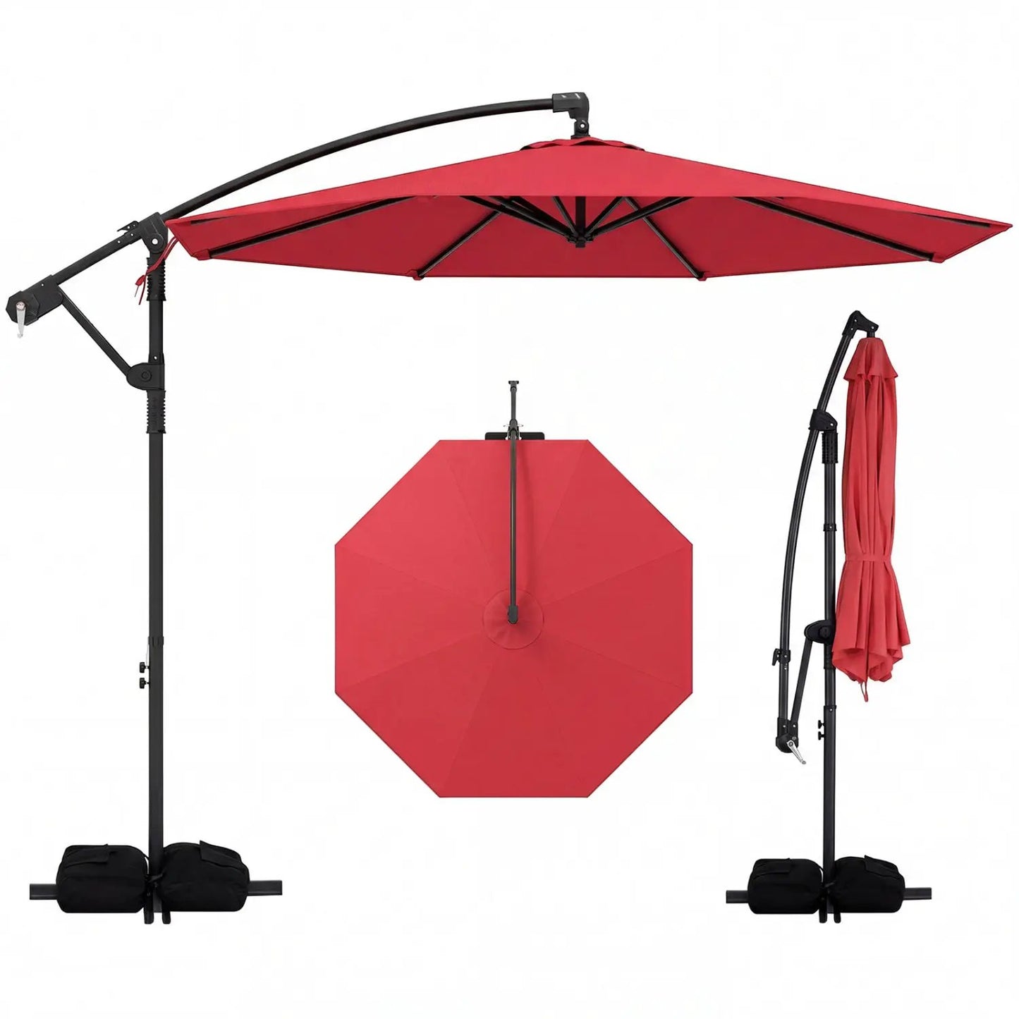 10 Feet Offset Hanging Umbrella with Base Patio Cantilever Umbrella with Tilt-Gray - Tampa Home & Garden Store