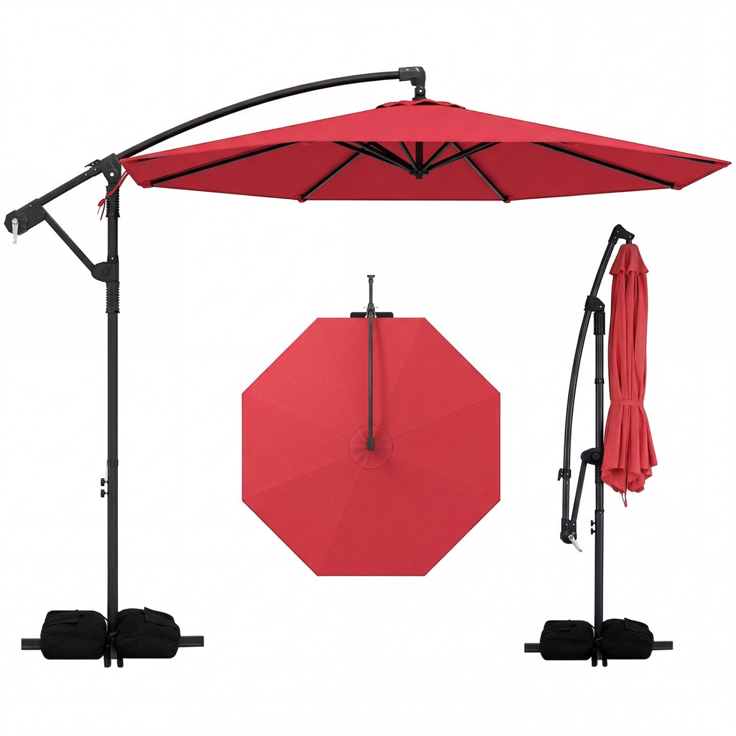 10 Feet Offset Hanging Umbrella with Base Patio Cantilever Umbrella with Tilt-Gray