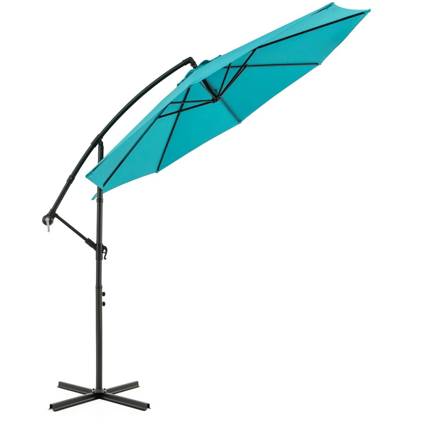 10 Feet Offset Umbrella with 8 Ribs Cantilever and Cross Base-Blue - Tampa Home & Garden Store