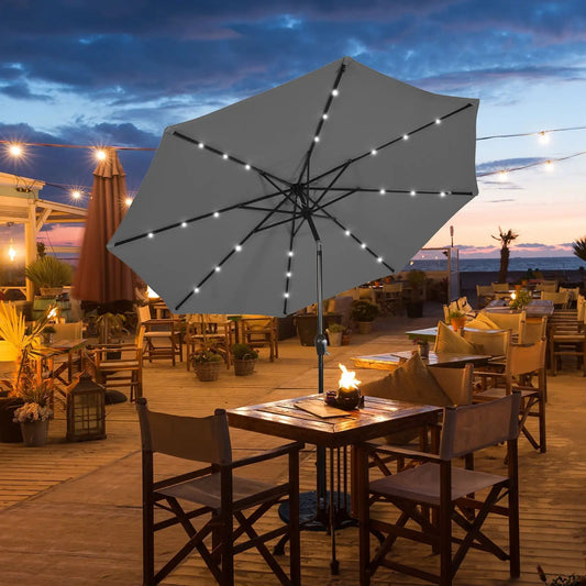 10 Feet Outdoor Patio Umbrella with Bright Solar LED Lights-Gray - Tampa Home & Garden Store