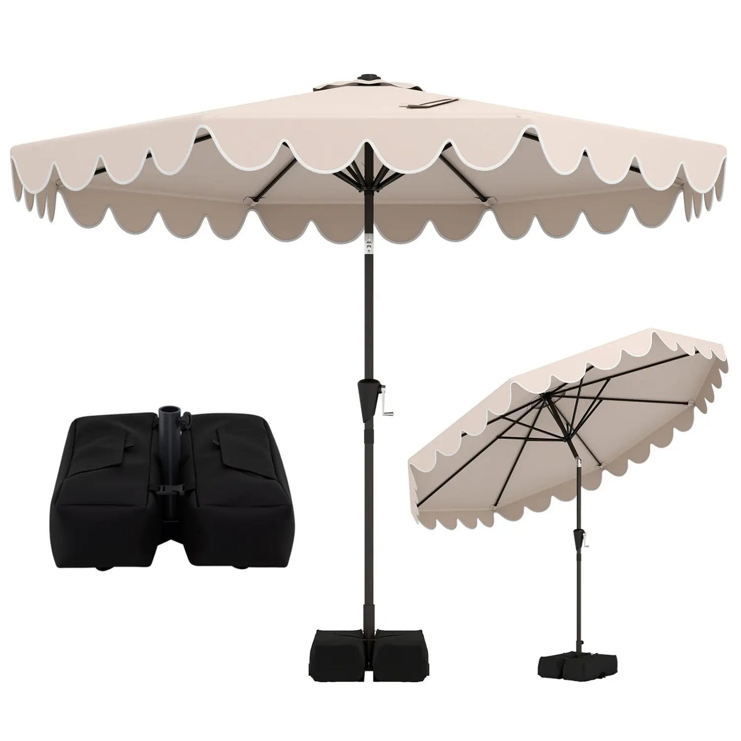 10 ft patio umbrella beige canopy with base and sandbags, DirectDeals outdoor umbrella on Tampa Home & Garden Store