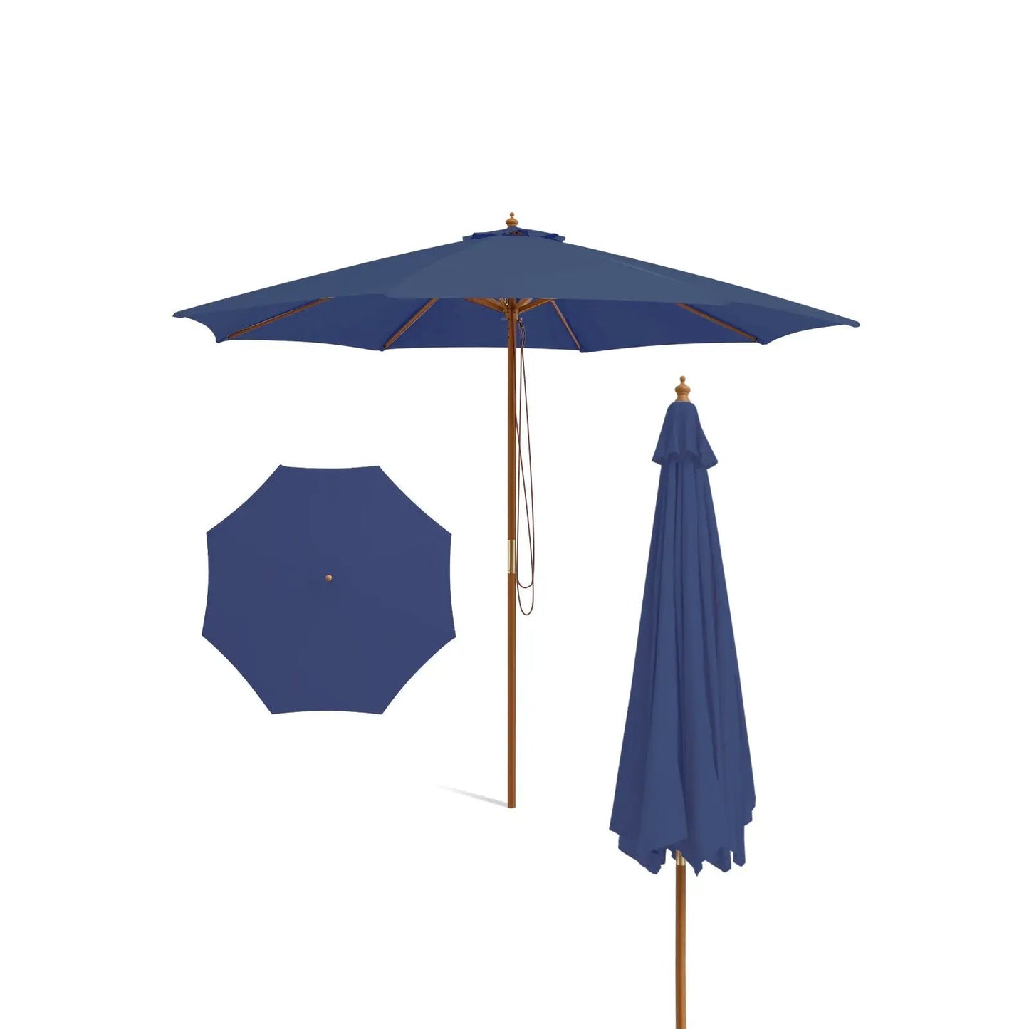 10 ft patio umbrella with 8 wooden ribs, navy blue canopy and wooden pole DirectDeals on Tampa Home & Garden Store