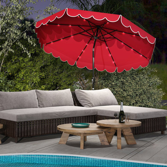 10 Feet Solar Patio Umbrella with 24 LED Lights-Red