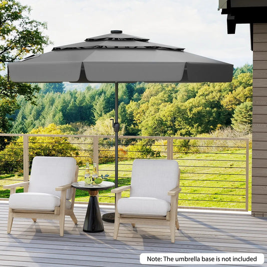 10 Feet Solar Patio Umbrella with 3-Tier Vented Top-Gray - Tampa Home & Garden Store