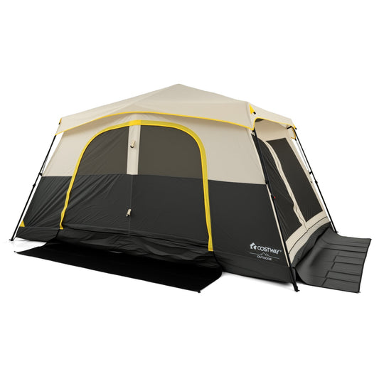 10 Person Instant Cabin Tent with Rainfly, beige/tan with yellow trim, 13x9ft by Costway Outdoor on Tampa Home & Garden Store